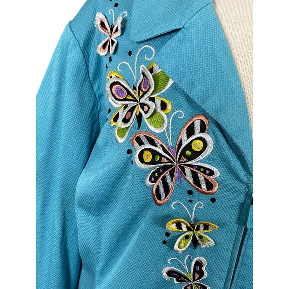 Bob Mackie Wearable Art Butterfly Embroidered Jacket Zip Front 3/4 Sleeves 2X - Picture 3 of 10